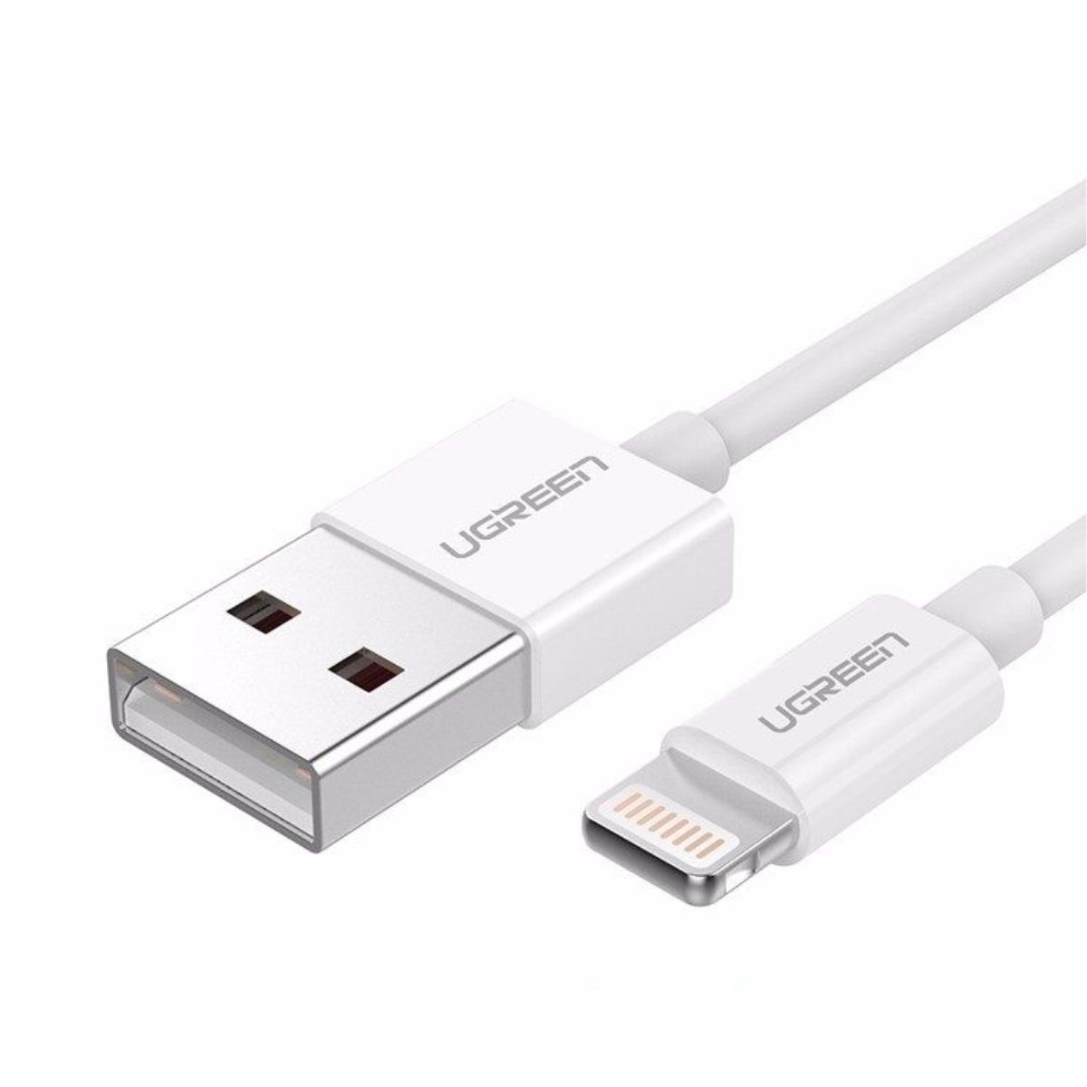 Cáp sạc nhanh 50cm USB-A Male to Lightning Ugreen 80313 US155 màu trắng, hỗ trợ sạc nhanh 2,4A